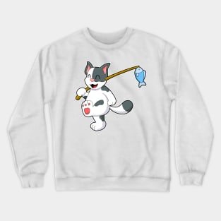 Cat at Fishing with Fishing rod Crewneck Sweatshirt